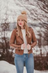 A Leather Jacket & Jeans In The Snow