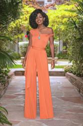 Off Shoulder Wide Leg Jumpsuit