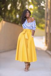 Stripe/Yellow Color Block Swing Dress
