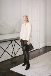 A beautiful blouse + leather pants outfit