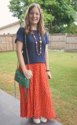 Weekday Wear Linkup: Festive Red and Green Maxi Skirt Outfits With Navy