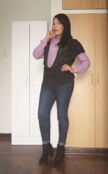 Chaleco de lurex y blusa lavanda