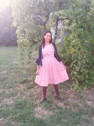 LAYERING A PINK PLEATED DRESS WITH A SUBTLE FLORAL PRINT
