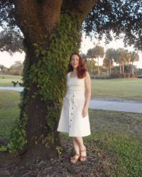 1940’s Haslam Skirt in Cream Upcycled Denim with Embroidered Thorn Pockets