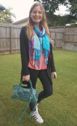 Pink Tees, Black Knits And Skinny Jeans With Turquoise Balenciaga First Bag | Weekday Wear Link Up