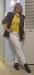 Busted in White Jeans, Yellow and Matching Plaid