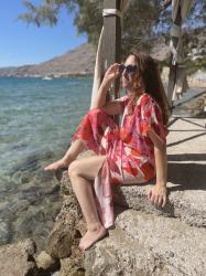 60’s Inspired Floral Rayon Caftan- Greece Travel Wardrobe