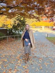 Fall Style: Leopard Satin Midi Skirt + Knee High Boots