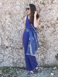 French Blue Knit Pants & Tank- Greece Travel Wardrobe