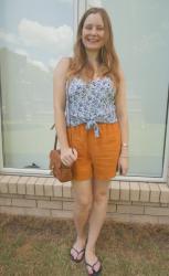 Colourful Kmart Linen Shorts and Camis With Tan Crossbody Bag
