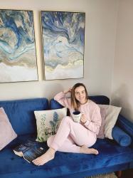 Blue Velvet Sofa:  Living Room  Refresh
