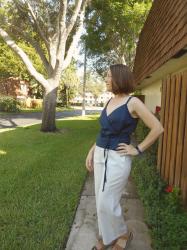 Navy Linen Calvin Wrap Top