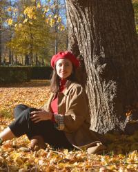 Camel trench, bag and booties