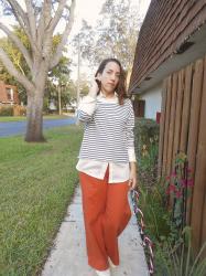 Fall Wardrobe Look No.1 | Nautical Stripe Yoyo Top, Classic Shirt & Rust Pant