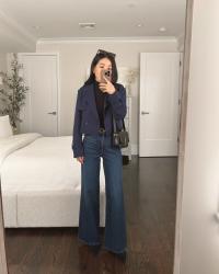 Navy crop trench + soft wide leg jeans