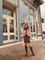 Brown Sweater Dress and Cropped Faux Suede Jacket