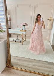 Ethereal Love Blush Floral Pleated Tiered Tie-Back Maxi Dress