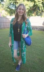 Blue And Green Shorts Tee Duster Outfits