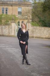 A Knitted Wrap Dress With DUO Freya Boots