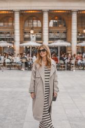 VESTIR EMBARAZADA: LOOK CON TRENCH Y VESTIDO DE PUNTO EN PARÍS