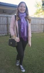 Pink and Purple: Jeans, Grey Tees, Blazers And Scarves Outfits