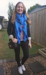 Striped Tops, Jeans and Blazers With Blanket Scarves and Mimco Crossbody Bag