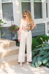 Fun Summer Neutrals: Horse Corset and Wide-leg Jeans.