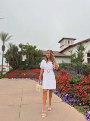 Petite White Eyelet Belted Dress