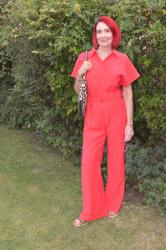 Red Jumpsuit With Leopard Print Accessories + Style With a Smile Link Up