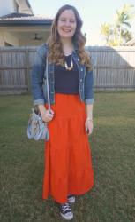 Maxi Skirts, Navy Tees, Denim Jackets and Chloe Paraty Bag