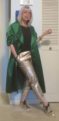 Another Two-Fer: Double-Duty Dresses: Space Pants and Emerald Satin for Book Club; Mental Health Shop in Marras Over Chartreuse 