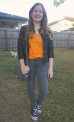 Bright Tees and Boucle Jackets With Rebecca Minkoff Love Bag