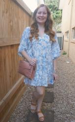 Blue Printed Dresses and Pink Crossbody Bags