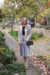 Holiday Outfit Idea: Sequin Blazer + Satin Skirt