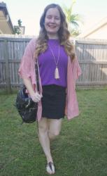 Pink and Purple Tee and Denim Skirt Outfits With Rebecca Minkoff Cupid