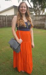 Green and Red: Blue Singlet and Maxi Skirt Outfits