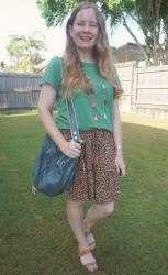 Green And Leopard Print Skirt Outfits With Mimco Bags