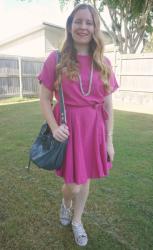 Pink Kmart Dresses and Teal Mimco Bucket Bag