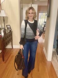 Classic Casual Chic in Black and White Stripes and Wide Leg Jeans