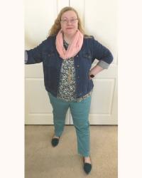 Winter Outfit with Teal Pants + Denim Jacket and DIY Paper Beads