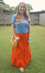 Blue, Red and Yellow Maxi Skirt Outfits