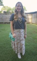 Midi Skirts, Grey Tees and Aqua Mini MAC Bag