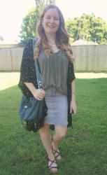 Green and Grey Denim Skirt and Tee Outfits