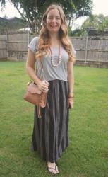 Grey Tees and Black and White Printed Maxi Skirts