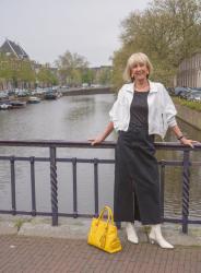 Long pencil skirt with a white bomber jacket