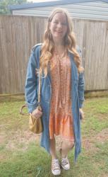 Peach Floral Dresses, Anko Denim Trench, Converse and Chloe Ethel Bag