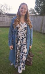 Anko Denim Trench Coat With Tiered Maxi Dresses and Chloe Paddington Bag
