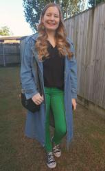 Black Blouses, Colourful Jeans and Denim Trench Coat