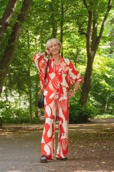 Red and white palazzo co-ord