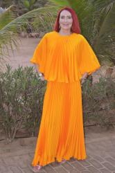 Orange Pleated Cape Dress + Style With a Smile Link Up